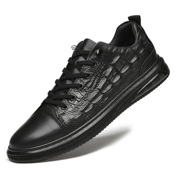 Embossed Crocodile Pattern Men's Shoes Men's White Board Shoes Men's Casual Leather Shoes_vogvips.com