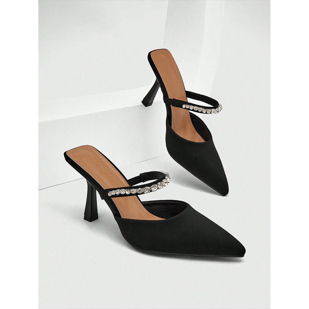 Pointy High Heels Women's Summer New Small Niche Rhinasters A Word With Bao Head Sandals Women Wear Half Drag_vogvips.com