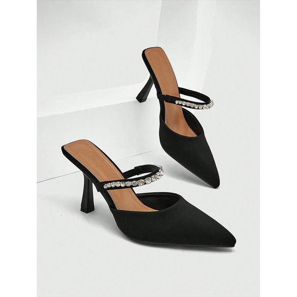 Pointy High Heels Women's Summer New Small Niche Rhinasters A Word With Bao Head Sandals Women Wear Half Drag_vogvips.com