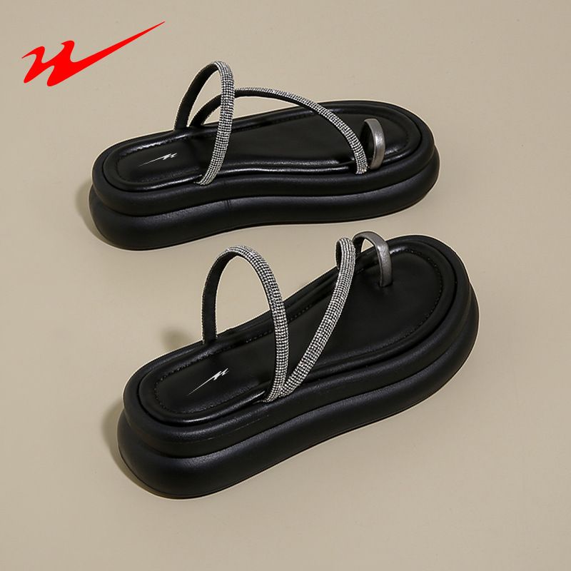 Double Star Bate Rhinestone Flat-Toe Clip-On Sandals For Women 2025 Summer Outdoor Wear Niche Fashion High-End Design To_vogvips.com