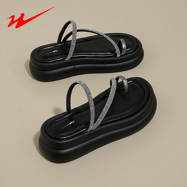 Double Star Bate Rhinestone Flat-Toe Clip-On Sandals For Women 2025 Summer Outdoor Wear Niche Fashion High-End Design To_vogvips.com