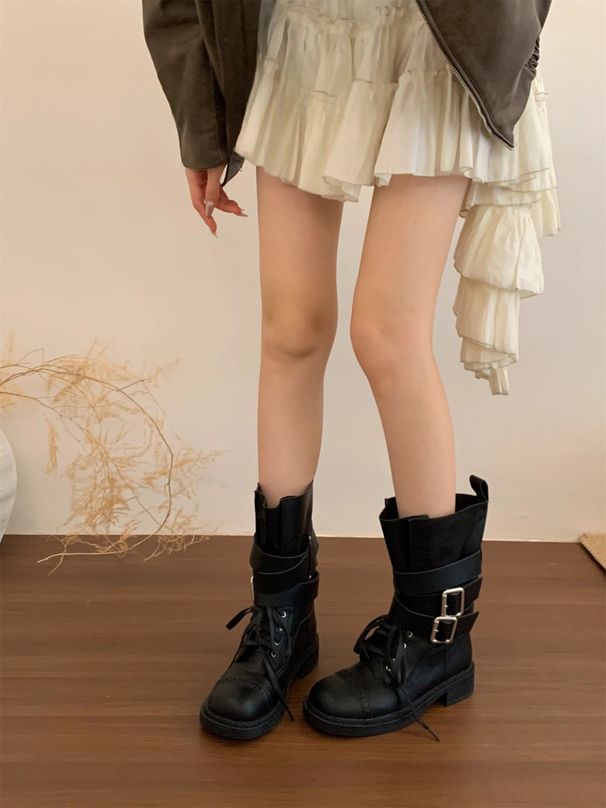 2025 New European Women's Shoes Thick Sole Belt Buckle Martin British Style Short Mid-Calf Boots_vogvips.com
