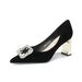 7777L-221 Best-selling Suede Sole Single With Diamond Square Buckle, Chunky Heel, Wine Red Pointed Toe, Light Luxury_vogvips.com