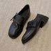 Women's Shoes Vintage Minimalist Slip-On Loafers - Genuine Leather Round-Toe Slip-On Shoes With Low Block Heel For Women_vogvips.com