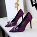 Women's Stiletto Heel Pumps French Style Rhinestone Ribbon Bow High Heel Slip-On Satin Flats Exquisite Fashion Footwear_vogvips.com