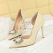 626-K69 European And American Style Side Cutout Pointed Toe Shallow Women's Shoes With Rhinestone Buckle, Stiletto High_vogvips.com