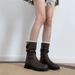Gravity Shoe Factory Wrinkled Round Head Mid Heeled Brown British Style Short Coarse Heels Martin Boots Women_vogvips.com