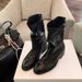 Cowhide Version~ Same Style Round Toe V-Cut Western Cowboy Chunky Heel Mid-Calf Short Women's Martin Boots_vogvips.com