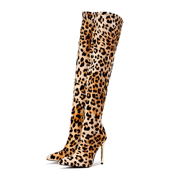 Sexy Leopard Print Stiletto Boots For Women – Stretchy Slip-On Pointed-Toe Heeled Boots With Non-Slip Rubber Sole (Sizes 35-42)_vogvips.com
