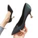 Korean Style Versatile Shoes Autumn Metal Mid Heel Commuter Pointed Toe Shallow Mouth Black High Heels Women's_vogvips.com