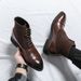 Euro Step British Style Men's Mid-High Top Leather Brogue Business Casual Ankle Fashion Pointed Toe Height Increasing Martin Boots_vogvips.com