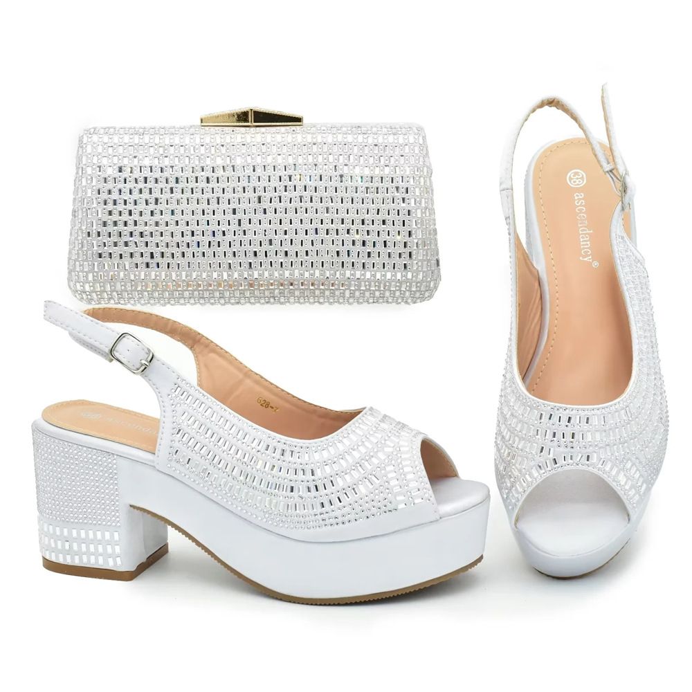 Fish mouth round head back tie chunky sandals and stick diamond dinner bag set_vogvips.com