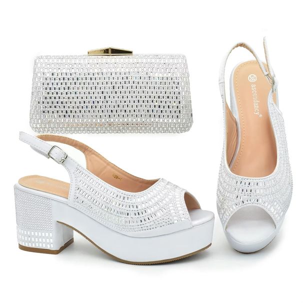 Fish mouth round head back tie chunky sandals and stick diamond dinner bag set_vogvips.com