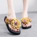 Summer Non-Slip Fashion Outdoor 3cm Floral Flip-Flops Wedge Women's Beach Vacation Slippers_vogvips.com