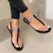 2025 Summer New Flat Bottom Water Diamond Clip Toe Buckle Strap 40-43 Casual For Women Sandals_vogvips.com