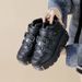 Women's Heavy Metal Thick Sole Low Top Punk Shoes Dark Black Motorcycle Boots Autumn Winter_vogvips.com
