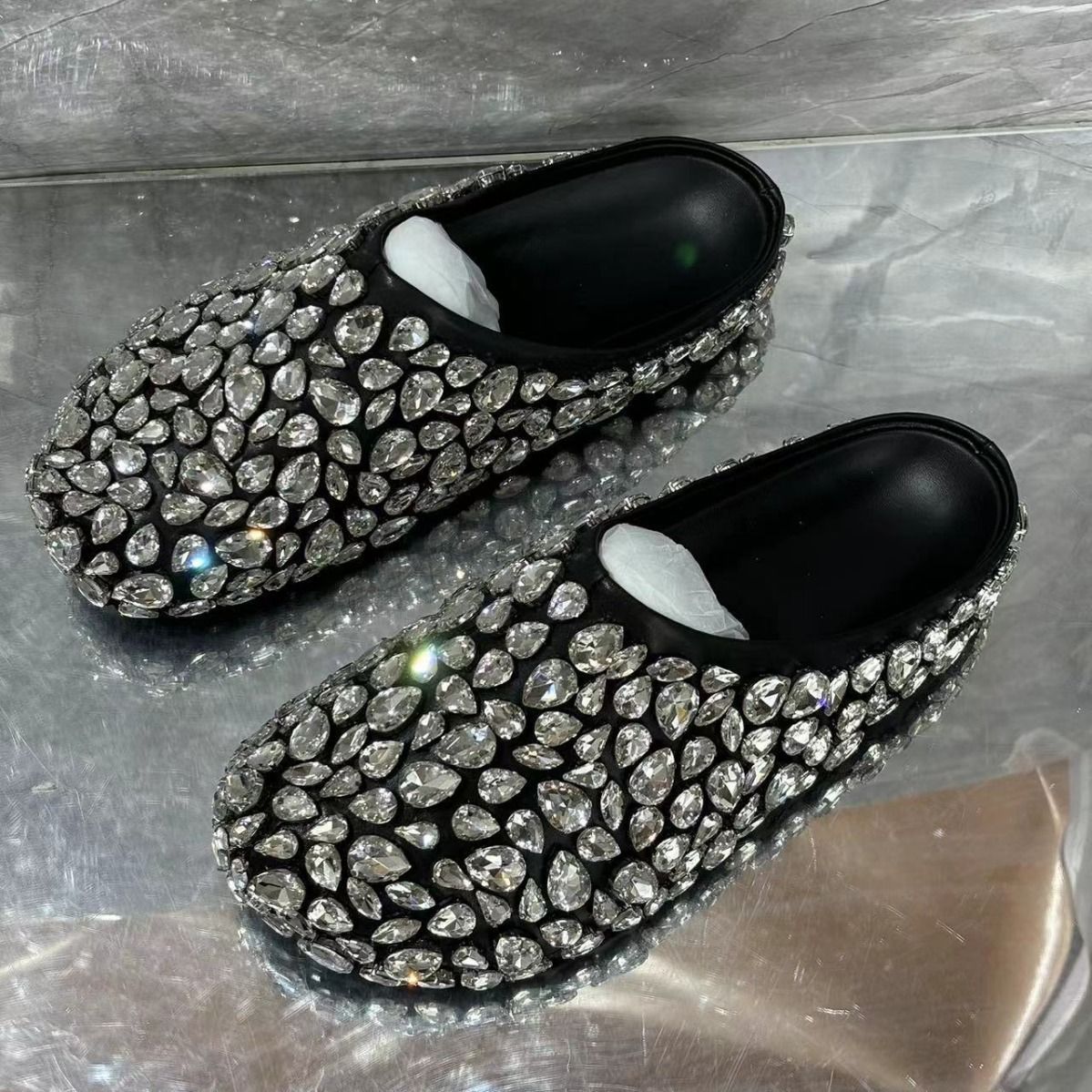 Ins Style Soft Sole For Women, New Fashionable Casual Versatile Rhinestone Elegant Comfortable Flat Slippers_vogvips.com
