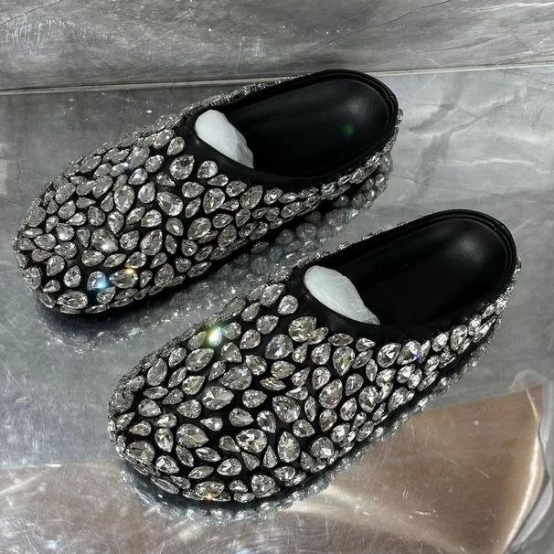 Ins Style Soft Sole For Women, New Fashionable Casual Versatile Rhinestone Elegant Comfortable Flat Slippers_vogvips.com