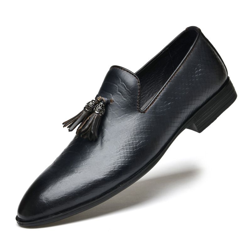 Wedding Model First-layer Shoes, Python Pattern First-layer Men's Driving Beanie Shoes, Small Leather Shoes_vogvips.com