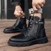 European Warm Series Autumn Winter High Top Lace-up Martin Youth Outdoor Fashion Casual Men's Side Zipper Trendy Mid-calf Leather Boots_vogvips.com