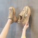 Daddy Shoes Canvas Women's Casual Shoes French Round Head Thick Sole Heightening Casual Sneakers_vogvips.com