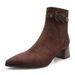 Women's Retro Chunky Heel Ankle Boots, 2025 New Autumn And Winter Pointed Toe Brown Boots, French Suede Mid-calf Slimming High-hee_vogvips.com