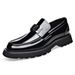 Casual Leather Shoes Men, Perforated One Foot Stomping, Loafers, Fashionable Trendy, Shiny Leather, Big Toe Shoes,_vogvips.com