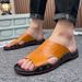 Large Size 48 One Word Slippers For Men To Wear At Home, Open Toe Sandals, Wading Beach S, Cowhide Slippers, Men's_vogvips.com