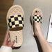 Women's Summer Outdoor Slippers, Trendy Black And White Plaid Flat Beach Sandals, Indoor Slide Sandals_vogvips.com