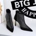 7922-3 Women's High-Heel Ankle Suede And With Rhinestones, Back Zipper, Fashion Mesh Boots, Thin Heel, Pointed Toe_vogvips.com