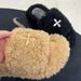 26xx Version ~ High Trendy Brand X SMFK Black Velvet Furry For Women Outdoor Cross Pattern Lamb Wool Thick Sole One-Word ~_vogvips.com
