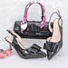Women's pointed toe shoe and bag set, ribbon decoration, metal heels, shallow sexy high heels, simple handbag_vogvips.com
