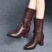 Chunky Heel Martin For Women 2022 Autumn Winter New Bow Side Zipper Leather Mid-Calf Fashion Boots_vogvips.com