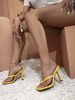 Women's Bright Yellow T-Strap Thong Stiletto Mules, Open Toe High Heel Sandals For Summer Party_vogvips.com