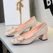 701-H99 Women's Mid-Heel Chunky Heel Pumps, Versatile Shallow Sequin Rhinestone Bow Dress Wedding Shoes High Heels_vogvips.com