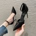 2025 Faux Leather Stiletto Heel Korean Style Rubber One-size Black Buckle French Pointed Toe European And American_vogvips.com