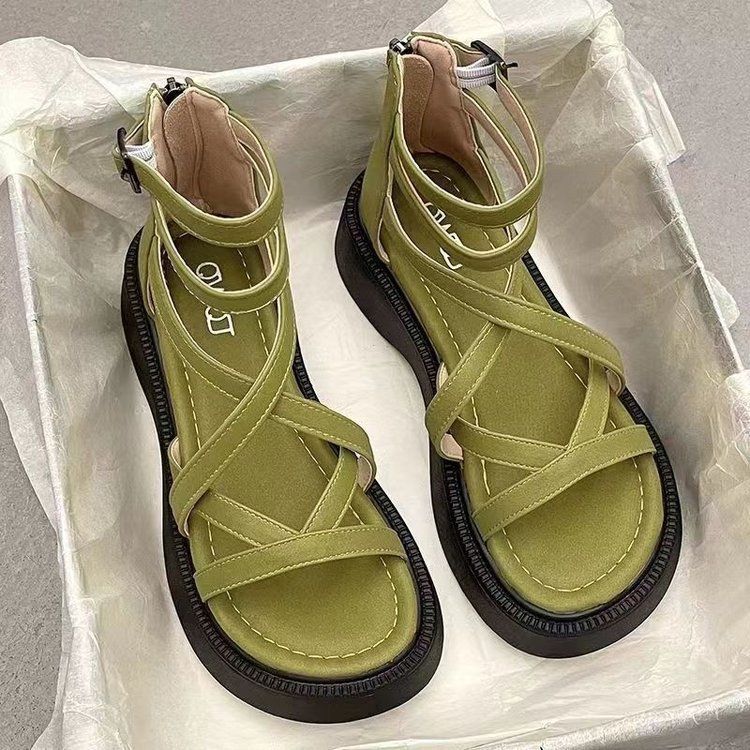 Women’s Shoes Summer New Platform Thick Soled Shoes Buckle Sandals High Grade Retro Pure Color Simple Beach Roman Shoes_vogvips.com