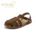 AIYUQI Flat-soled Retro Genuine Leather Baotou 2026 New Hollow Pig Cage Women's Sandals_vogvips.com