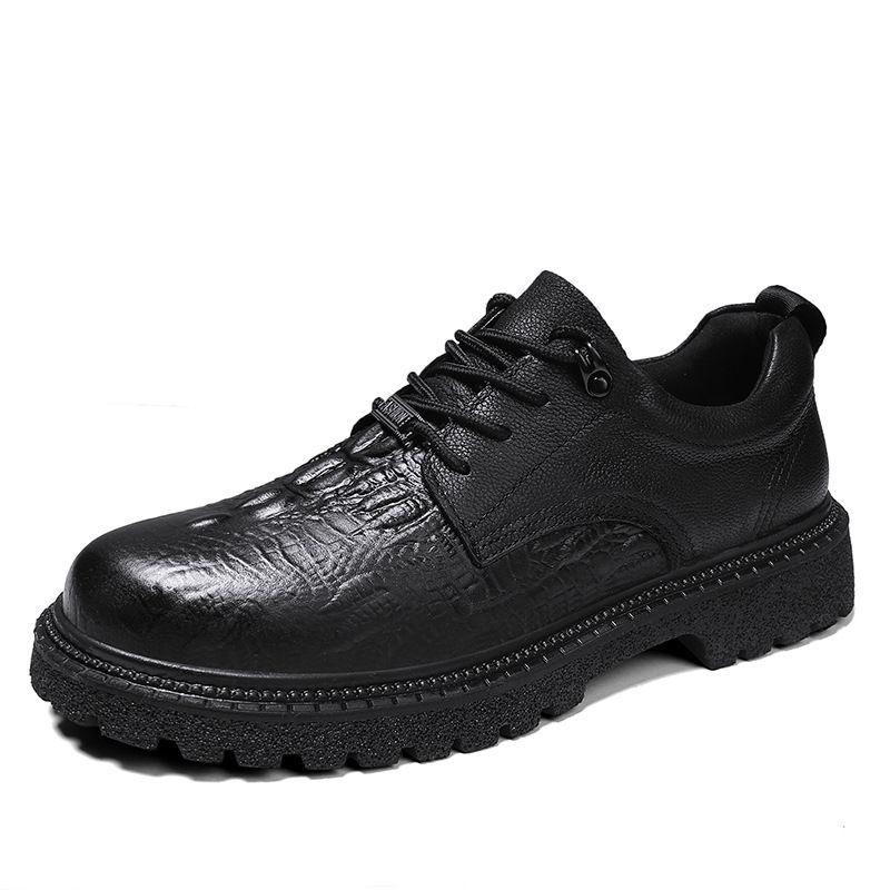 Brogue Shoes For Men, Genuine Leather, Business Formal First-Layer Cowhide, Black Crocodile Pattern, Thick-Soled Casual_vogvips.com