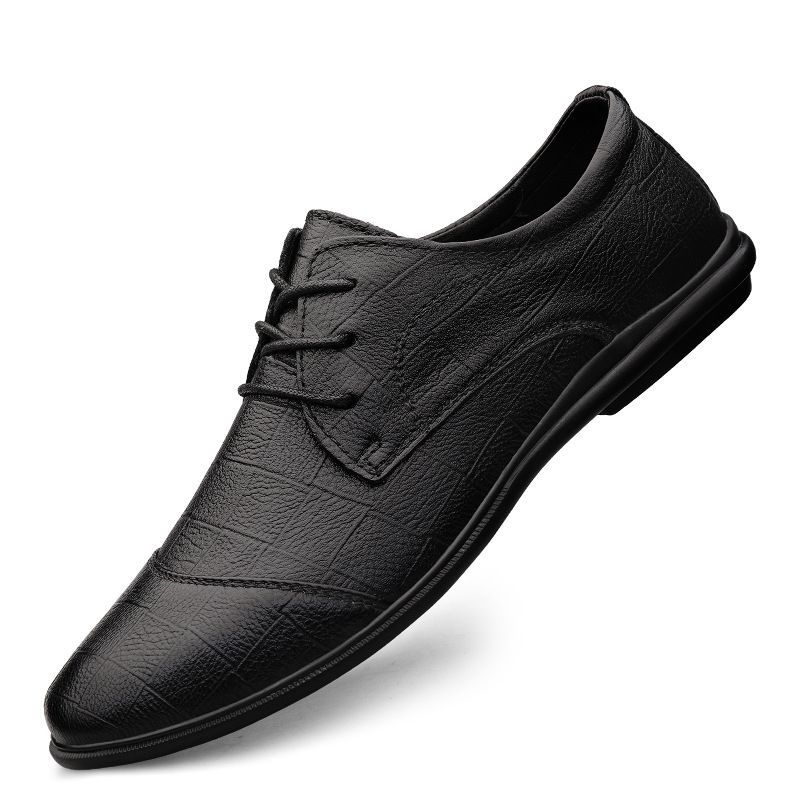 Men's Lace-up First-layer Leather Shoes Low-top Pointed Dress Leather Shoes Casual Shoes_vogvips.com