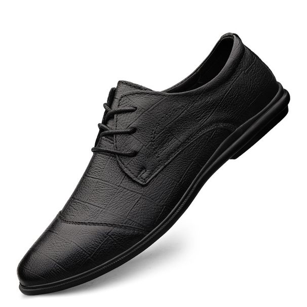 Men's Lace-up First-layer Leather Shoes Low-top Pointed Dress Leather Shoes Casual Shoes_vogvips.com