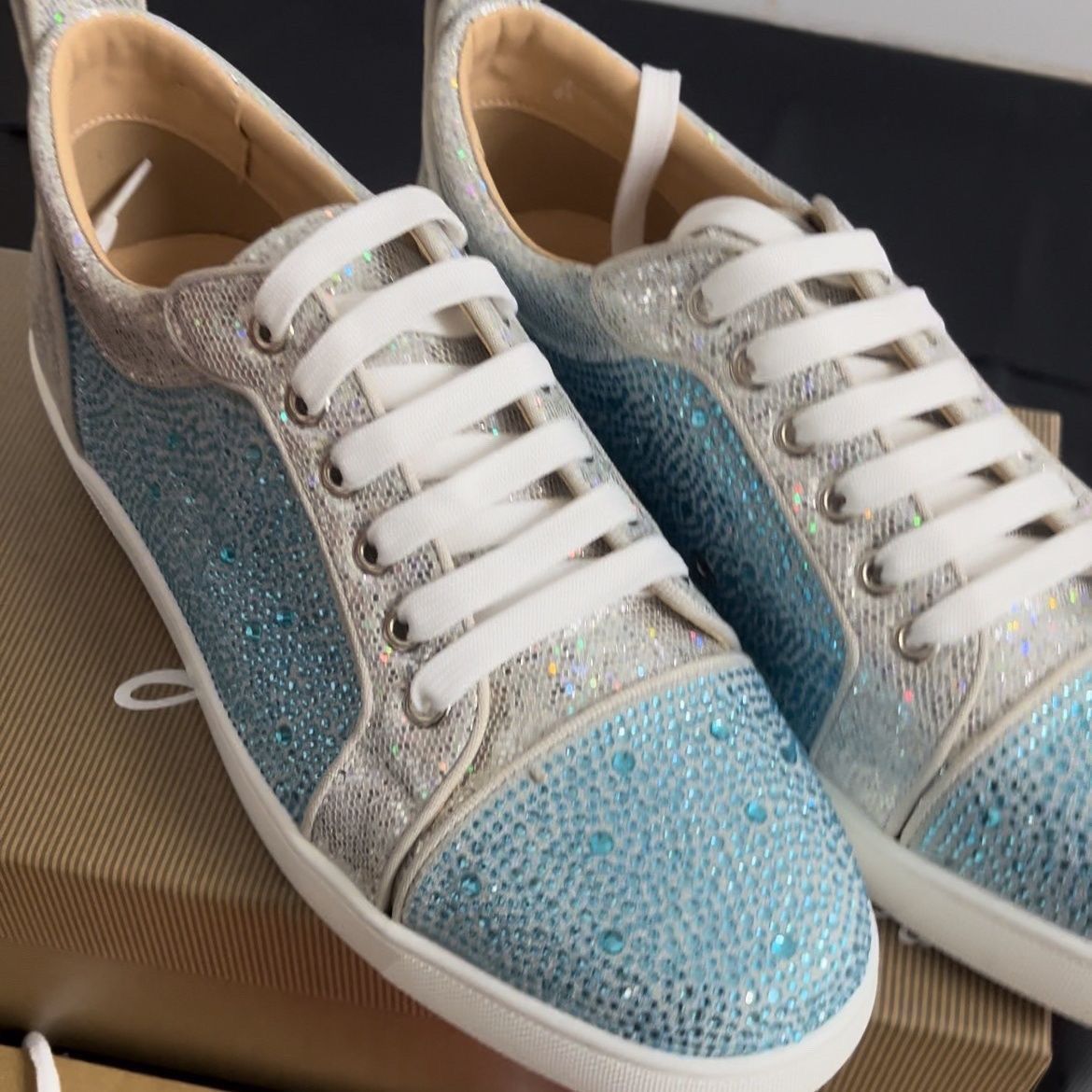 European Trendy Hot-selling Rhinestone New Versatile Men's Shoes With Red Soles, Couple's Fashion Casual Sneakers, CL_vogvips.com