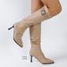 plus Size High Heeled Fashion Boots For Women European American Style Pleated High Top Pointed Toe Buckle Black PU Suede Autumn_vogvips.com