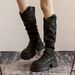 Women's Chunky Stacked Knee High Boots With Wrinkle Detail - Round Toe, Mid Heel, Waterproof & Slip-Resistant For Spring & Fall Long Knight Boots_vogvips.com