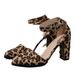 Women's Plus Size Leopard Print Open Instep Belt Buckle Block Heel Closed Toe Comfortable Flat Sandals European American Fashion_vogvips.com