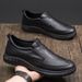New Leather Men's Black Casual Slip-On Lazy Soft Sole Driving Work Fashion Comfortable Dad Shoes_vogvips.com