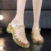 2025 Summer Chunky Heel Roman Style T-Strap Sandals, T-Shaped Mid-Heel Square Toe Women's Jelly Beach Sandals_vogvips.com