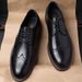 Euro Step Straight British Style Business Formal Derby Genuine Leather Men's Brogue Carved Casual Handmade Shoes_vogvips.com