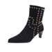 Women's Fashion Boots – Pointed Toe Chunky Heel Mid-Calf Booties With Studded Details & Suede Finish, Comfortable For Wide Feet (Black/Brown)_vogvips.com