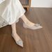 French Pointed Single Shoes Women's Shallow Mouth Rhinestone Silver Wedding Shoes Temperament Flat Shoes_vogvips.com